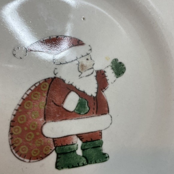 Christmas Santa Holiday Stoneware Replacement Salad Plates White Red Green set 3 - Picture 10 of 12